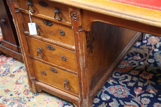 Gillows after a design by A.W.N.Pugin. A Victorian gothic revival oak desk, W. 5ft. D. 2ft 6in. H.2ft 6in.